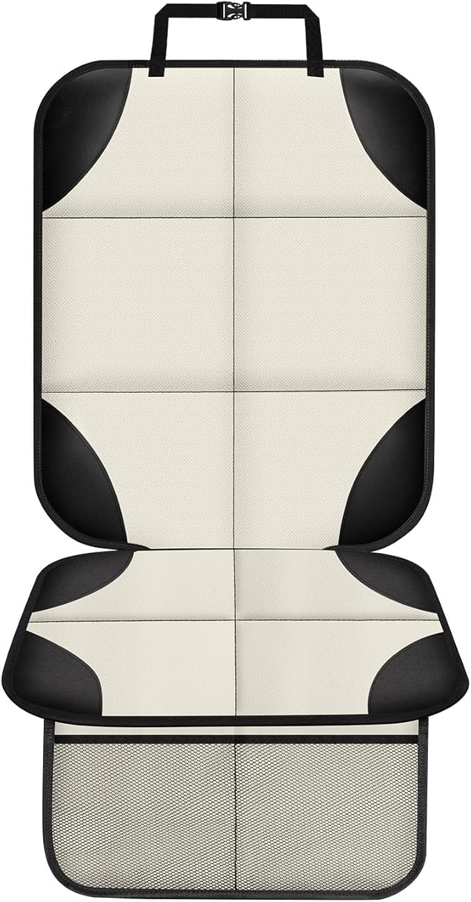 Car Seat Protector 1 Pack Car Seat Cushion Mat Thickest Padding,Waterproof 600D Fabric Car Seat Covers for Non-Slip Backing Mesh Pockets for Baby and Pet (Beige, 1 Pc)