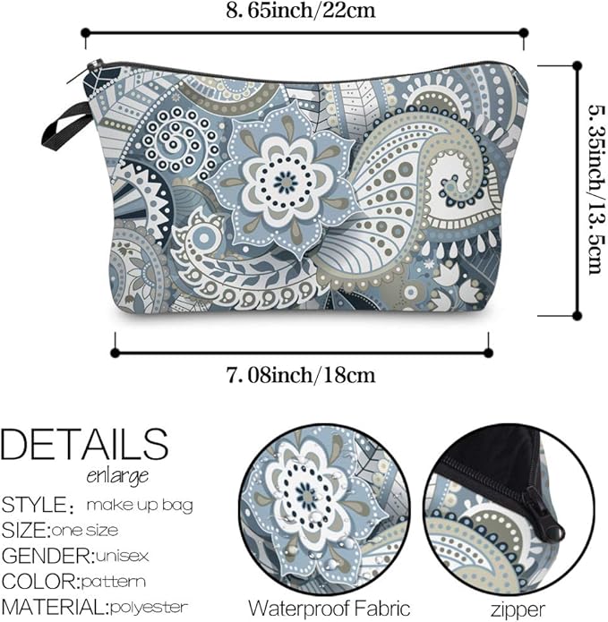 Deanfun Makeup Case Small, Cosmetic Zipper Bag Waterproof for Purse Mini, Women Cute Traveling Accessories Pouch for Ladies Thanksgiving Christmas Gifts(Mandala D2-51559)
