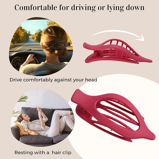 8 Pack Red Flat Hair Clips – Matte Large French Red Claw Clips for Women, Strong Hold No Slip Grip for Thick or Thin Hair, Bold & Chic Look for Date or Party Styling