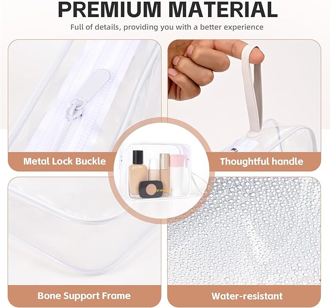 Clear Makeup Bag,2 Pack TSA Approved Toiletry Bag Travel Toiletry Bag Hanging Makeup Cosmetic bag for Women Men (White)