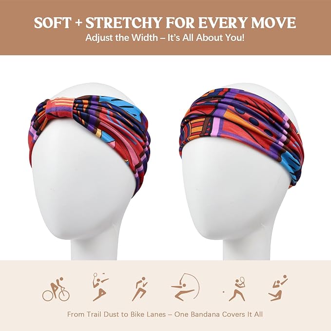 Awumbuk Wide Headbands for Women Knotted No Slip Head Bands Soft Turban Headband Hair Accessories Boho African Solid Color Head Wraps for Women Yoga Workout Pack of 6
