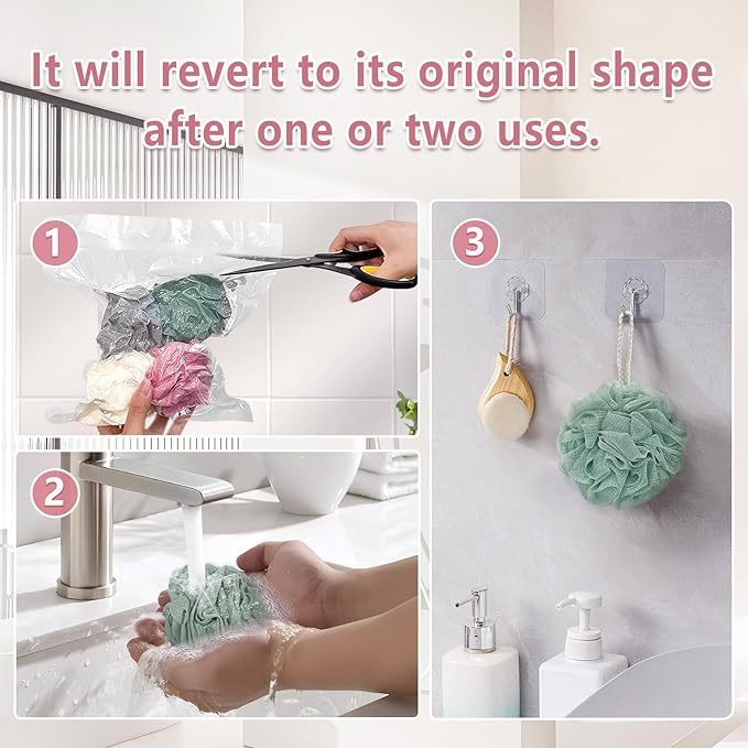 Rnoafmu Shower Loofah Bath Sponge, 60G Loofah Exfoliating Body Scrubber, 4 Color Mesh Shower Pouf Balls for Body Wash (Pink Green White Gray)
