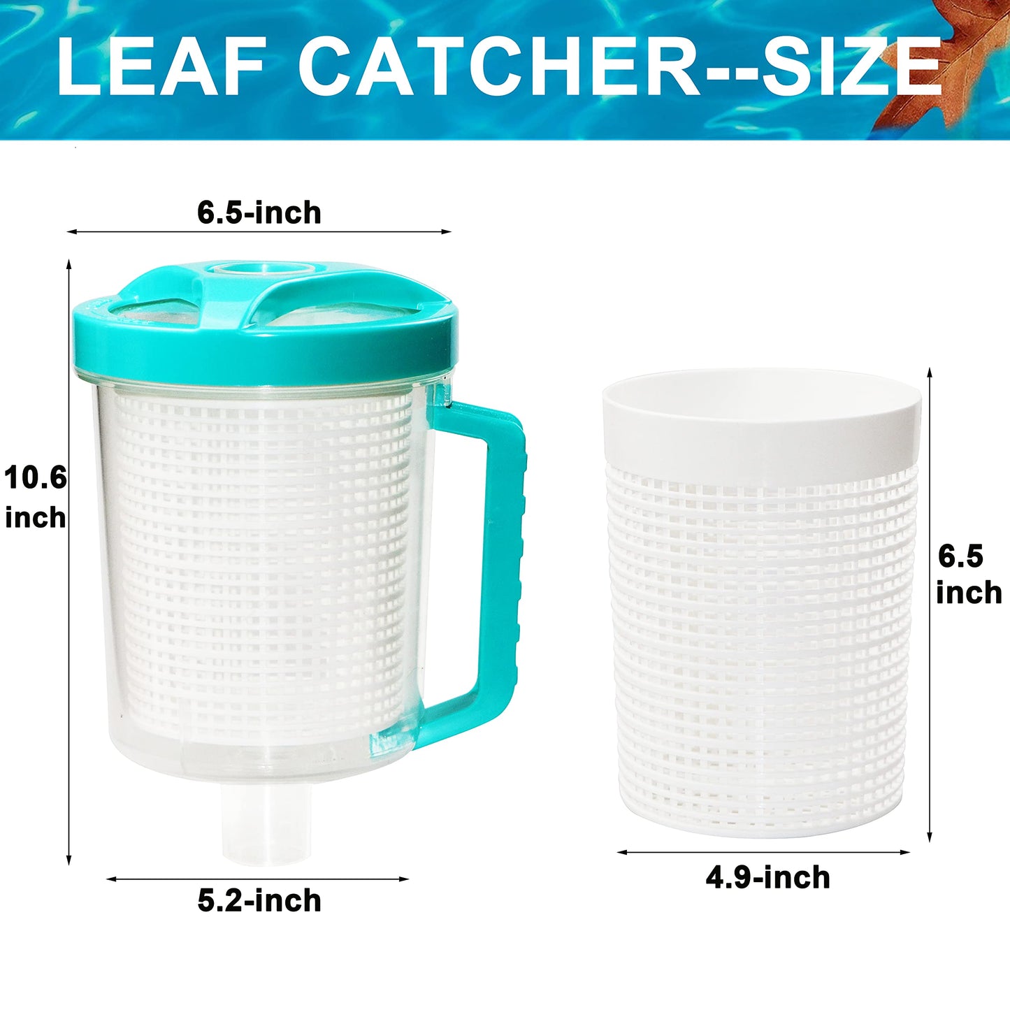Leaf Canister Catcher In-line Leaf Canister for Pool & Spa, With Mesh Basket & 5 Skimmer Socks, For Suction Manual & Automatic Pool Cleaners (White)