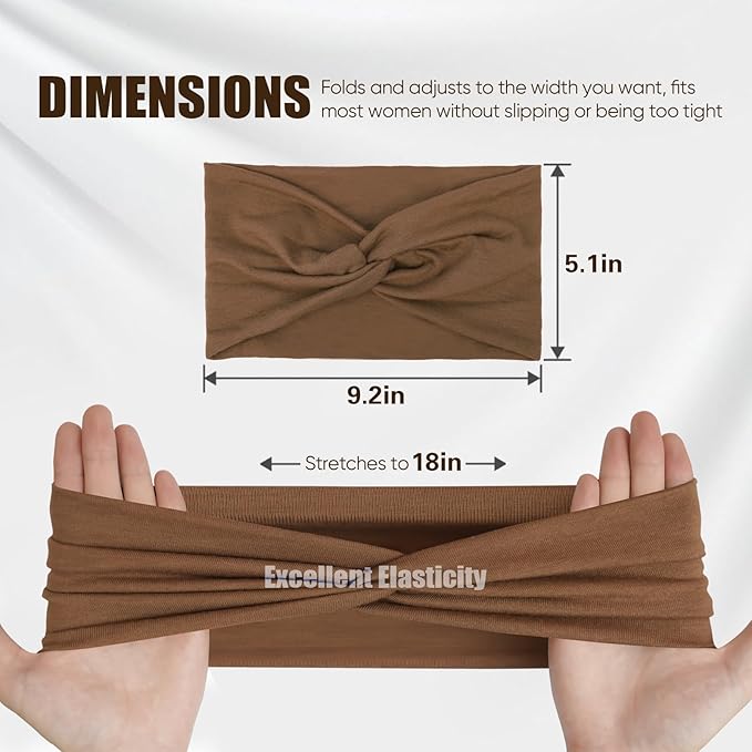 HSEM Headbands for Women, Non Silp Wide Hair Bands, Elastic Thick Head Bands, Stretchy Soft Sports Sweat Bands for Spa Workout Running Gym, Twist Knotted Cotton Cloth Turban Hair Accessories 6Pcs