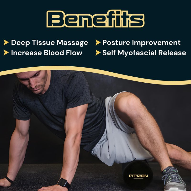 18 × 6 in Foam Roller for Back & Legs – Fitizen Medium Deep Tissue Muscle Recovery Roller – for The Active Citizen, Firm EVA Foam for Physical Therapy, Yoga & Pilates by FitNation