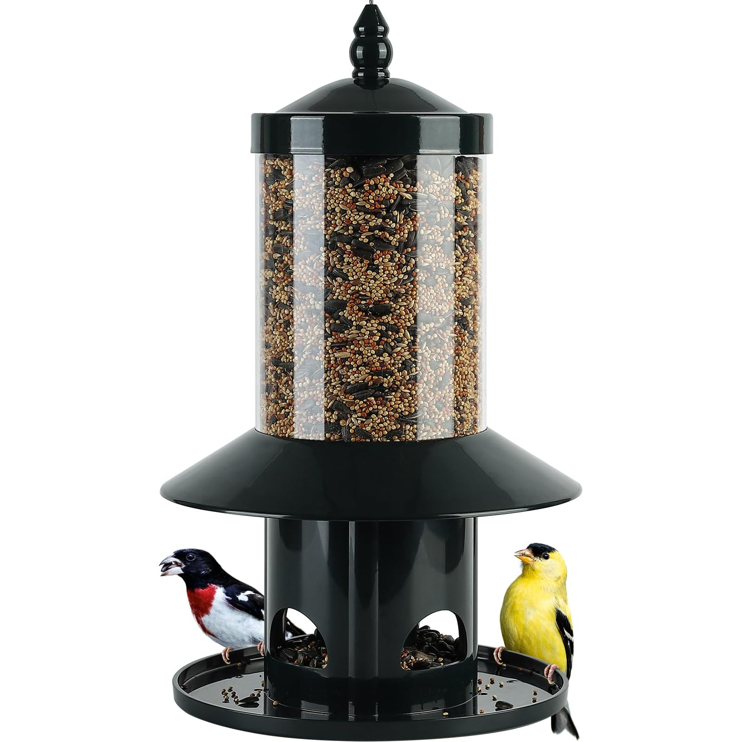 Squirrel Proof Bird Feeder - 360Â° Feeding Perch Tray for Outdoor Hanging Wild Bird Seeds, Dark Green.