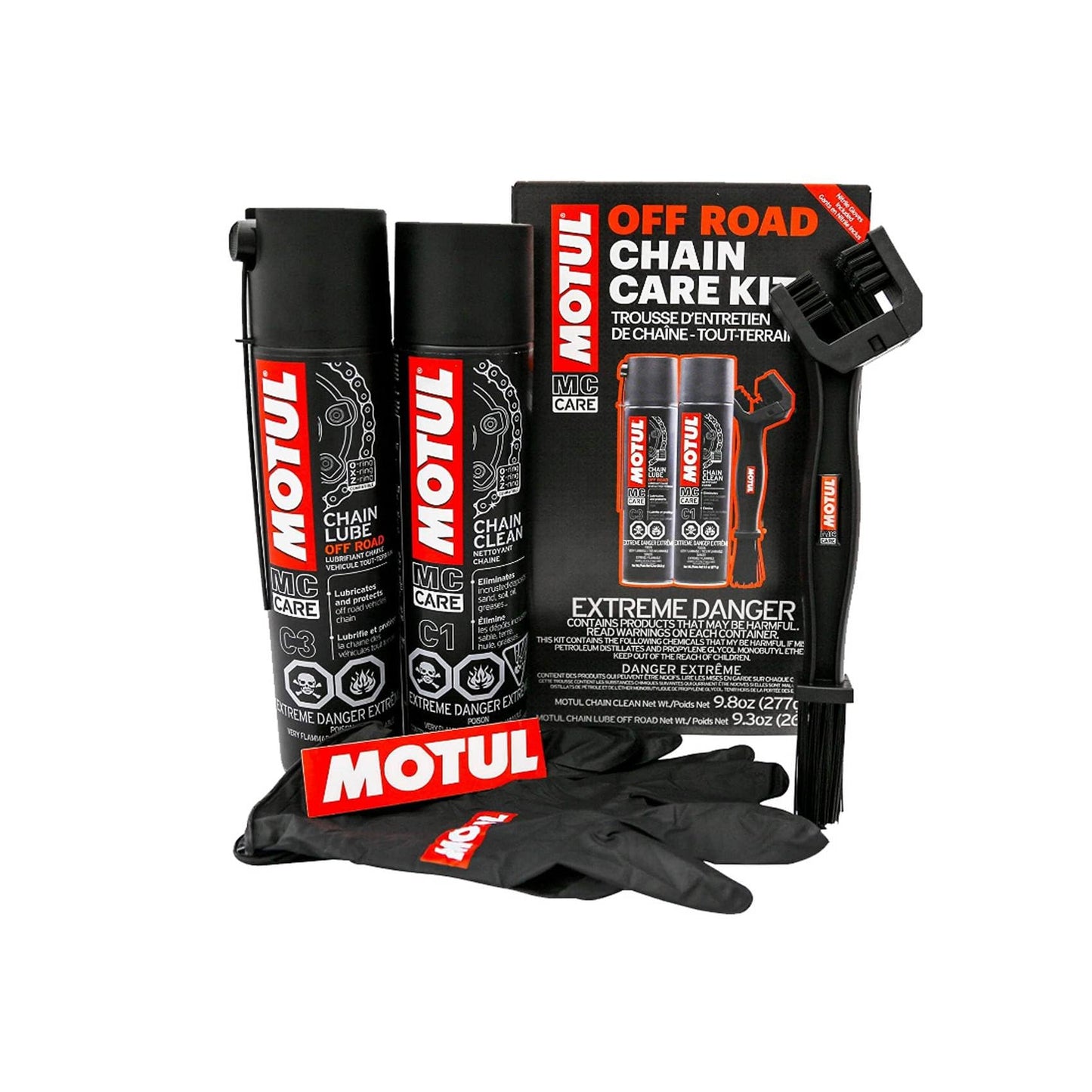 Motul Chain Care Kit Off Road - Complete Motorcycle Chain Maintenance System W/Chain Cleaner (C1) & Chain Lube (C3) MC Care System (109788)