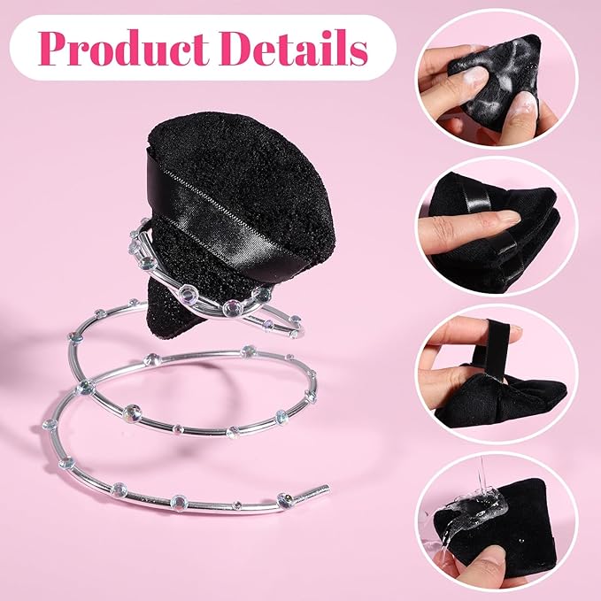 Pimoys 6 Pcs Powder Puff, Face Soft Triangle Makeup Puff Velour Makeup Sponge for Loose Powder (Black)