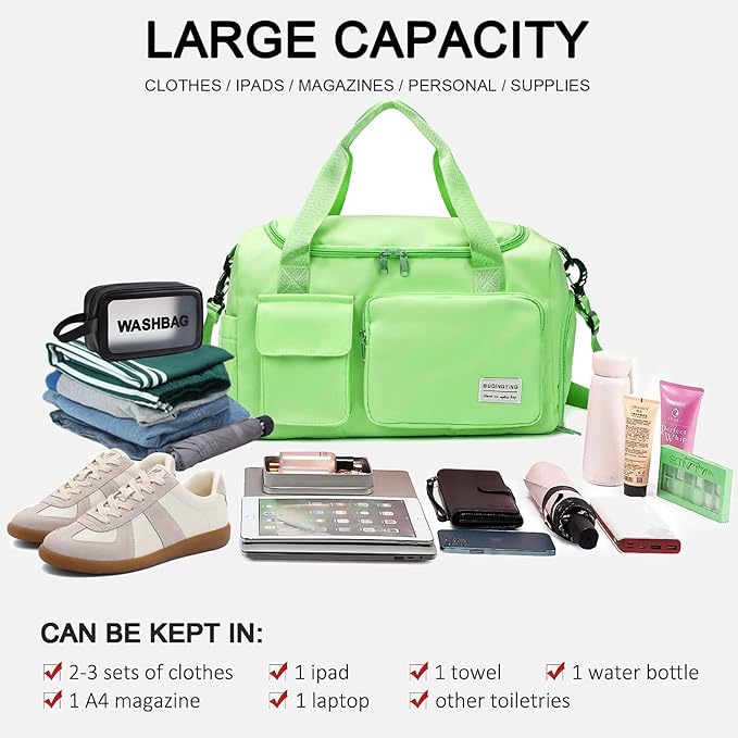 Small Gym Bag for Women, Travel Duffle Bag Carry On Weekender Bag with Shoe Compartment