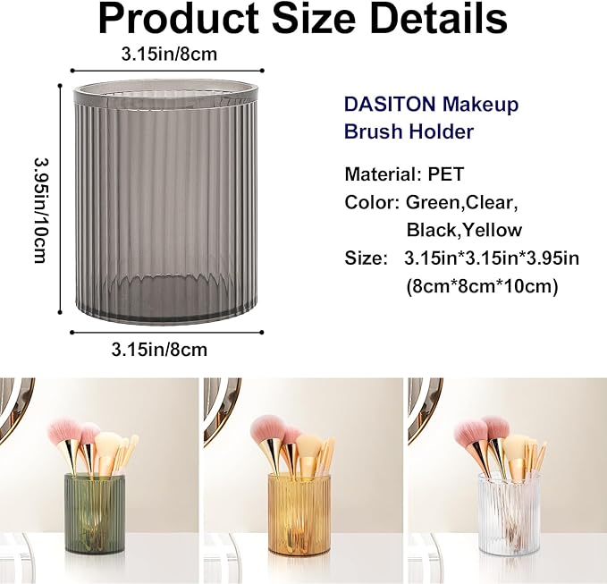 DASITON Makeup Brush Holder Organizer, Acrylic Makeup Brush Cup, Vintage Striped Make Up Brush Holder for Vanity, Bathroom Countertop, Toothbrush Holders, Pen Holder for Desk Storage (Black)