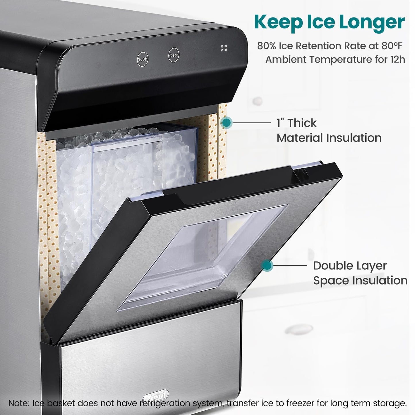 Gevi V2.0 Countertop Gemi Nugget Ice Maker with Viewing Window | Self-Cleaning Pebble Ice Machine | Open and Pour Water Refill | Stainless Steel Housing | 16.7''H Fits Under Wall