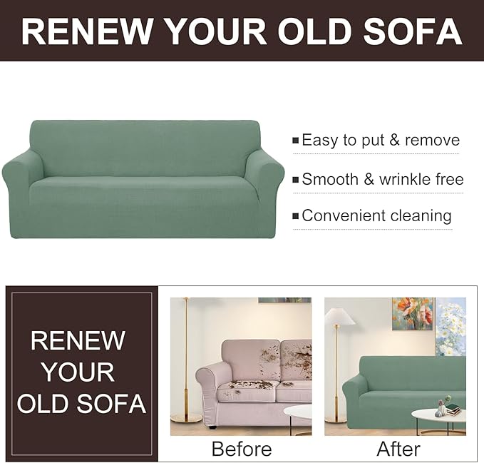 U-NICE HOME Oversized Stretch Loveseat Couch Cover Sofa Covers Washable Sofa Slipcover Furniture Protector for 2 Cushion Couch Sofa Pet Friendly, Cyan