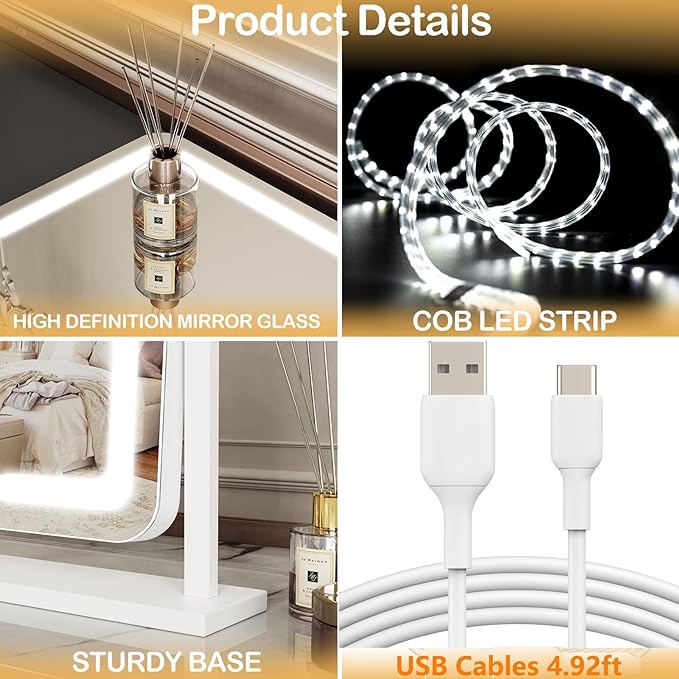 Arched Makeup Vanity Mirror with Lights 17.2" LED Makeup Mirror Detachable 10X Magnification, Hollywood Make Up Mirror with Lighting, Smart Touch, 360° Rotation, (Gold,Gift Box)