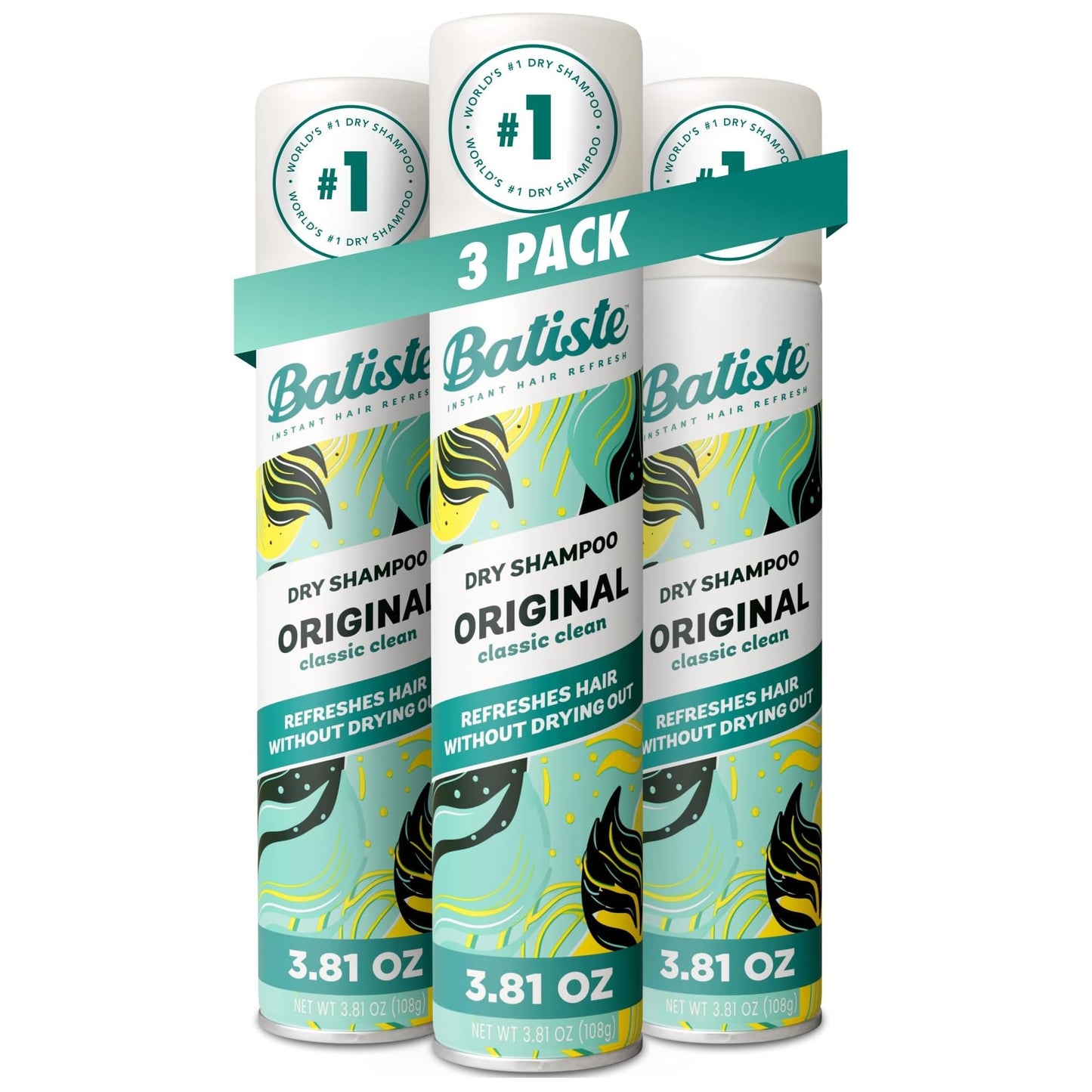 Batiste Dry Shampoo, Waterless shampoo, Original, 3.81oz, Pack of 3