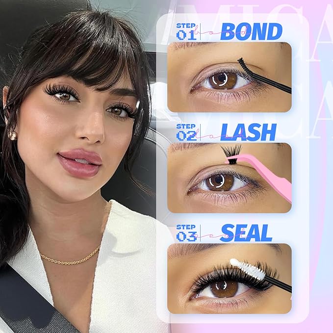 Yawamica Lash Extension Kit 50D 80D Cat Eye Lashes Clusters Kit 7-16mm Wispy Cluster Eyelash Extensions Kit D Curly Eyelash Clusters 240pcs Individual Lashes with Bond and Seal Lash Tweezers DIY Lash