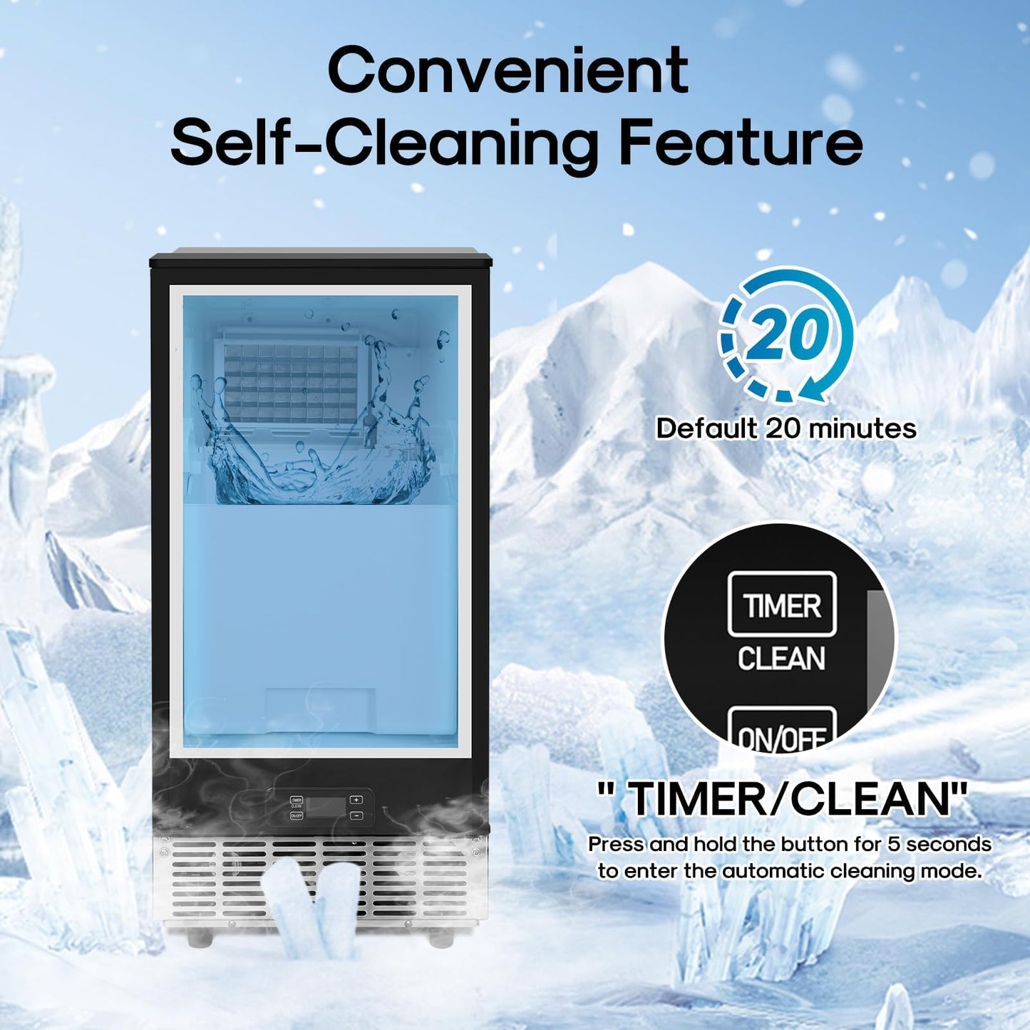 ICEPURE 15" Under Counter Ice Maker with Drain Pump, 90lbs/24H, Self-Cleaning, Smart Reminder, 24H Timer, ETL FCC, Built-in or Freestanding for Residential and Commercial, Stainless Steel