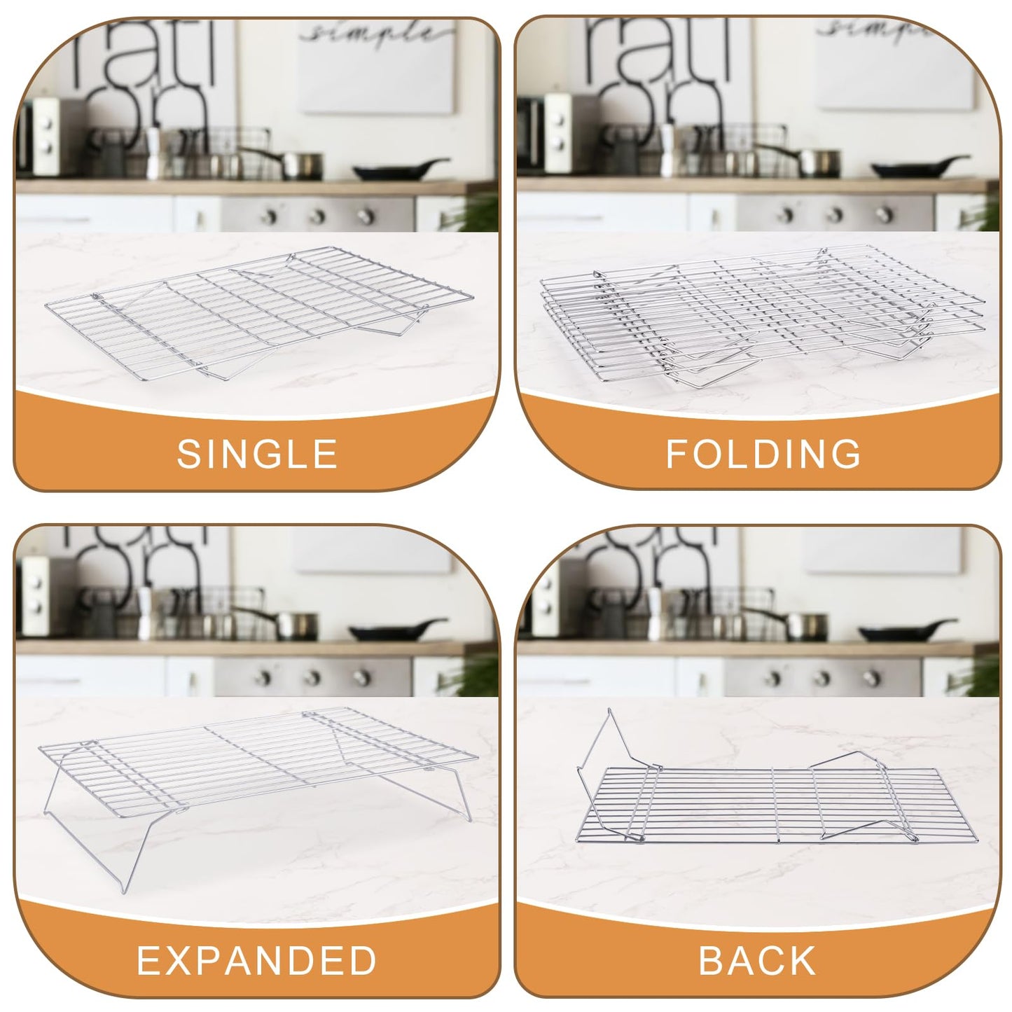 Cooling Rack for Baking 3 Tiers, 16" x 10" Cookie Cooling Wire Rack Stackable Collapsible Nonstick, Stainless Steel Baking Cooking Cooling Racks with Optimum Air Flow, Silver