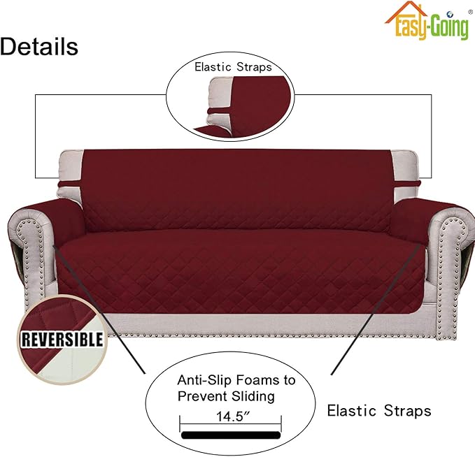 Easy-Going Reversible Loveseat Couch Cover for 2 Cushion Couch Sofa Cover for Dogs Water Resistant Furniture Protector with Foam Sticks Elastic Straps for Pet (Loveseat, Christmas Red/Ivory)