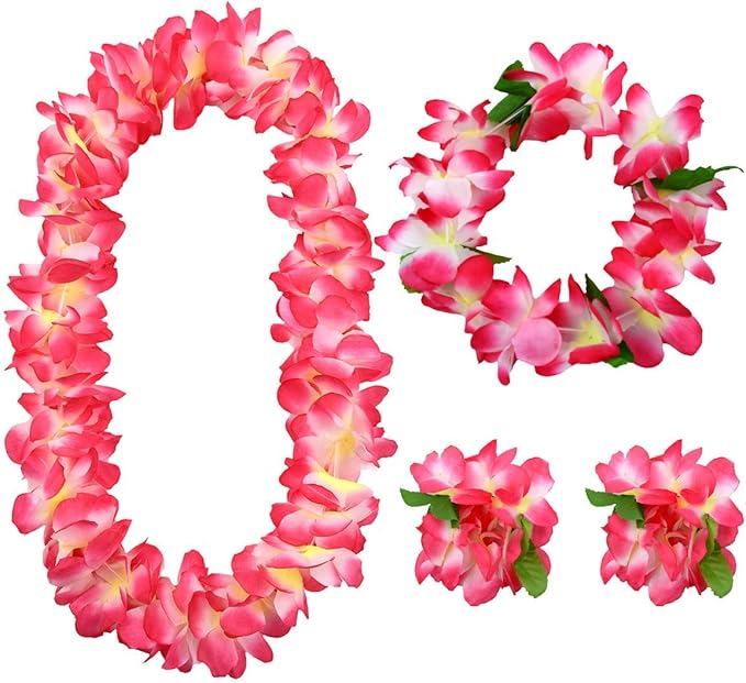Yansanido 4 Pcs Pink Hawaiian Leis for Graduation Party, Dance Party, Photo Prop in Outdoors (Pink)
