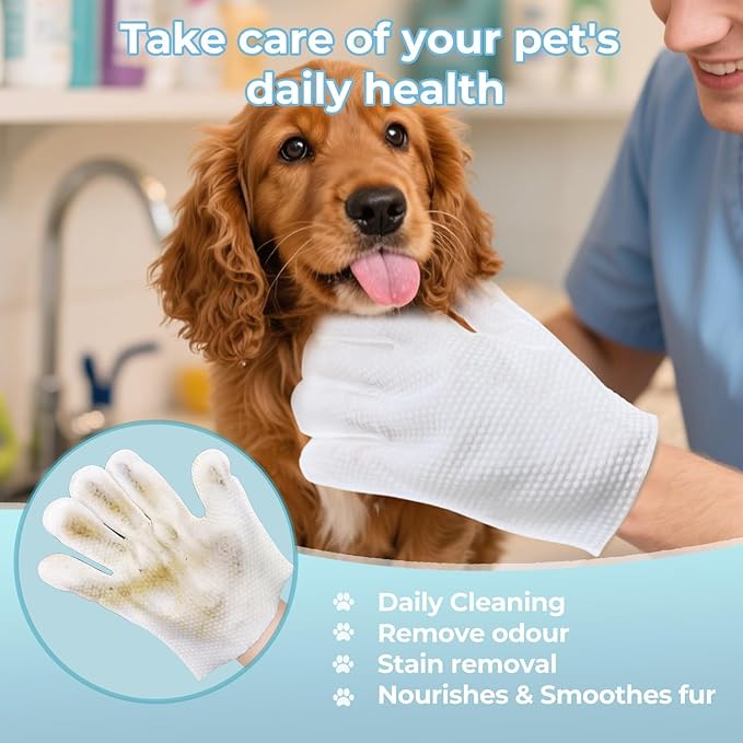 Pet Glove Wipes for Pet,Extra-Thick Rinse-Free Dog & Cat Grooming Gloves,Vet Recommended Hypoallergenic，Gentle & Safe for Cleaning,Deodorizing Wipes for Dander,6pcs unscent