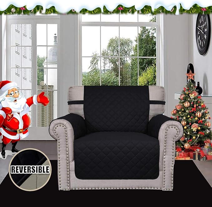 Easy-Going Chair Sofa Slipcover Reversible Sofa Cover Water Resistant Couch Cover Furniture Protector Cover with Elastic Straps for Pets Kids Children Dog Cat (Chair, Black/Beige)
