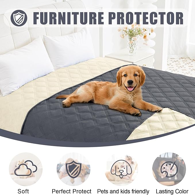 Smiry Waterproof Dog Bed Cover Blanket 30x53, Soft Reversible Pet Blanket, Washable Leakproof Cats Dogs Couch Cover for Sofa, Couch, Furniture, Dark Grey/Beige