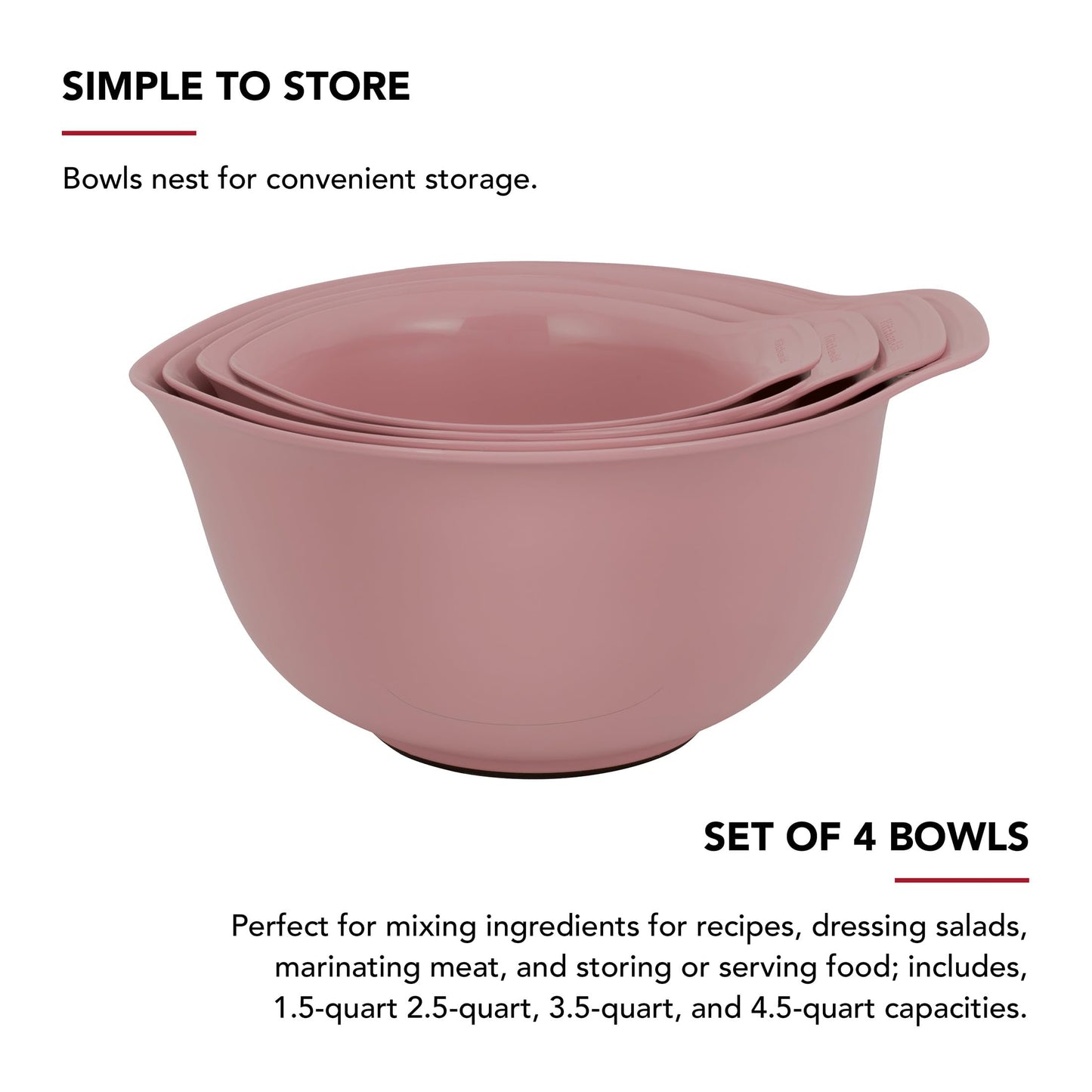 KitchenAid Universal Nesting Plastic Mixing Bowls, Set of 4, 1.5 quart, 2.5 quart, 3.5 quart, 4.5 quart