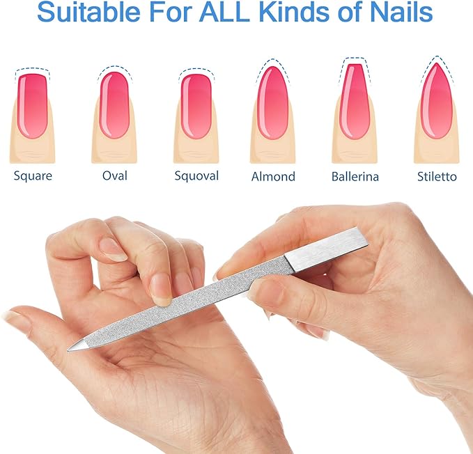 Mudder 3 Pcs Metal Diamond Nail File Set for Women Men Stainless Steel Metal Double Side Fingernail Toenail Buffer Filers Silver Emery Boards for Salon Home Travel Manicure Pedicure Nail Care Tool
