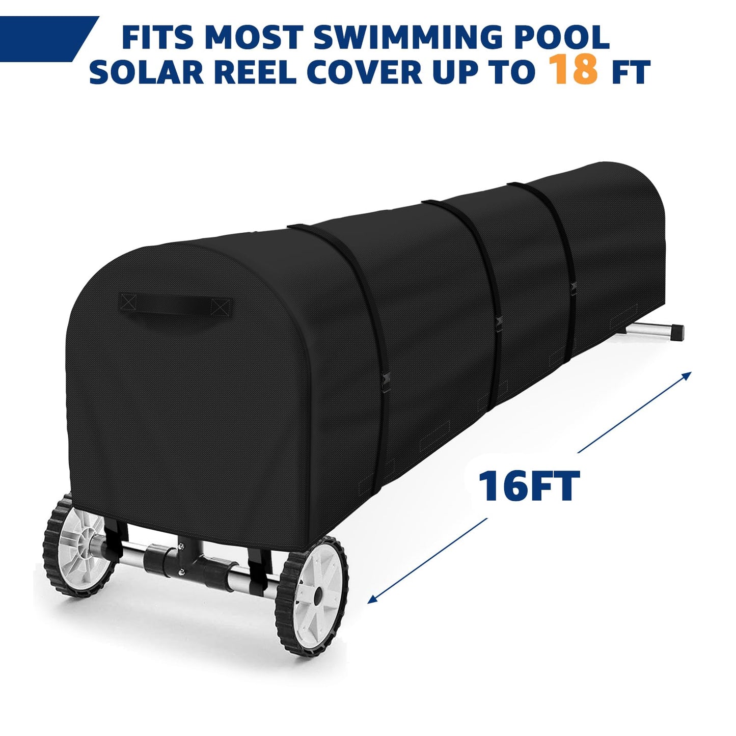 Swimming Pool Solar Reel Cover, 16Ft UV Resistant Inground Pool Solar Protective Blanket Reel Cover 420D Heavy Duty Waterproof Winter Solar Blanket Reel Roller Covers Protector (16 Ft, Black)