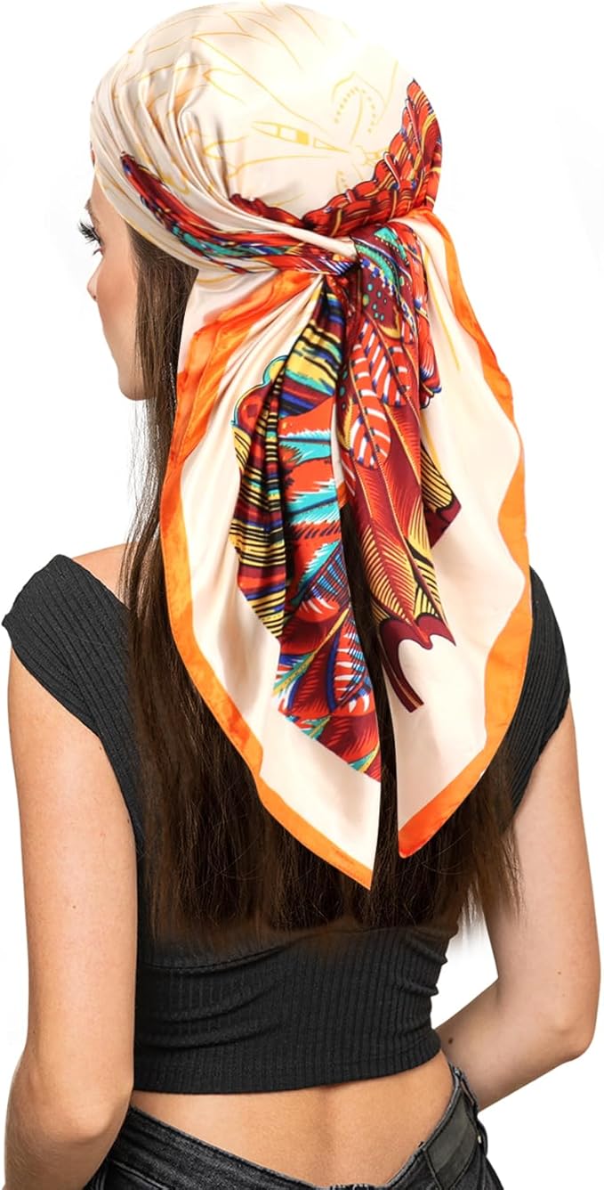 vimate 35" Square Silk Like Head Scarf - Women's Fashion Satin Scarf Bandana for Hair Wrapping at Night.