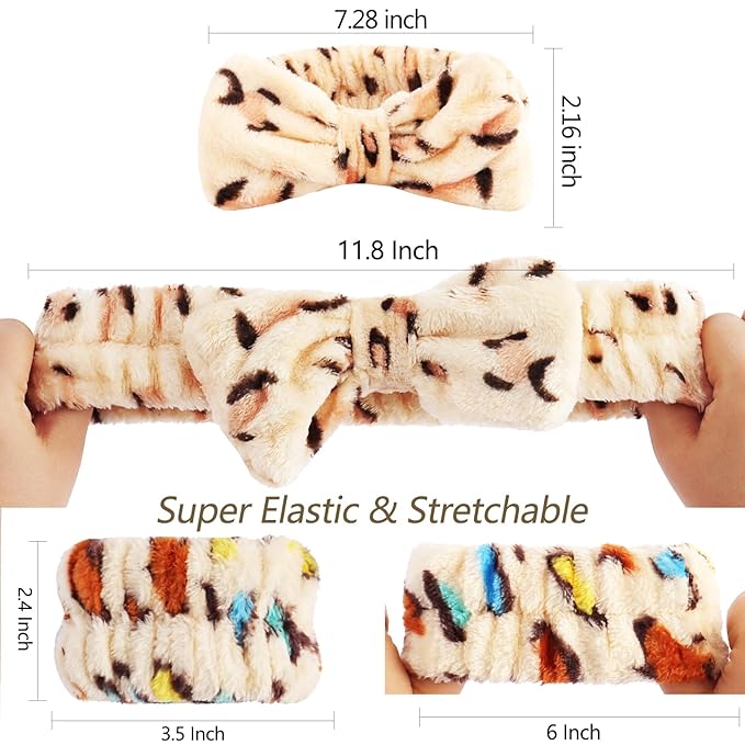 VELSCRUN Spa Headband, Makeup Face Wash Skincare Headbands, Bow Hair Band Party Favors for Washing Face, Stocking Stuffers For Women Teen Girls Christmas Gifts Hair Accessories Leopard Print Color