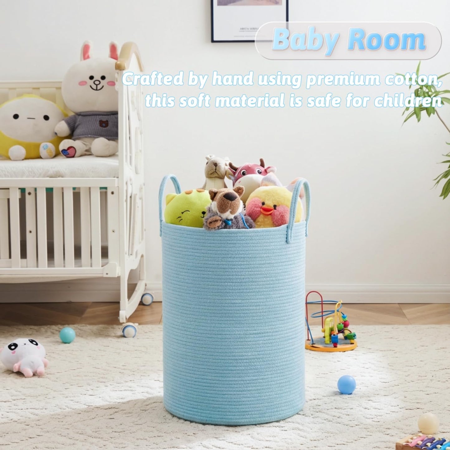 Laundry Basket,Woven Cotton Rope Laundry Hamper,80L for Decor Storage of Dirty Clothes,Toys and Blankets in Bathroom,Baby Room and Living Room