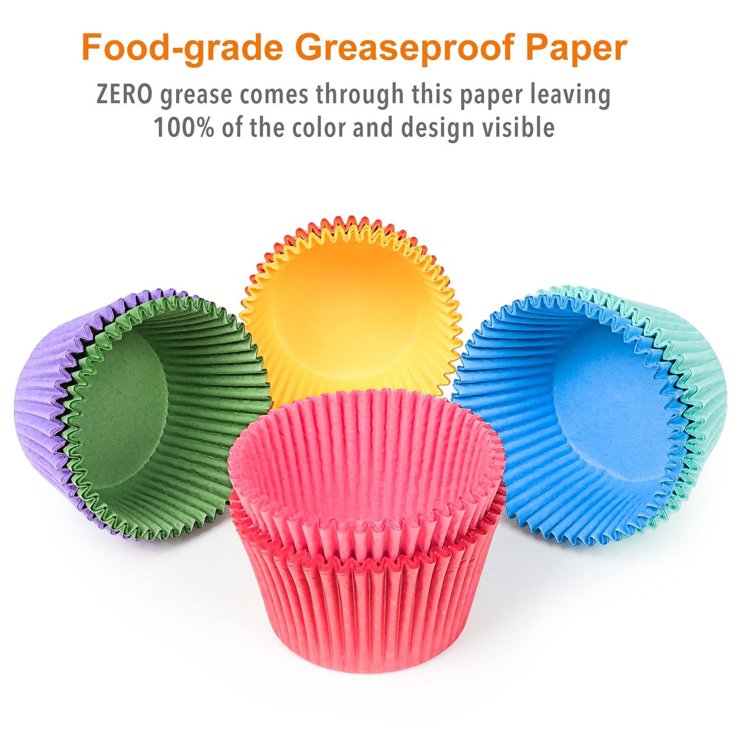 Gifbera Bright Rainbow Jumbo Cupcake Liners 400-Count, Large Solid Colorful Paper Baking Cups for Baking