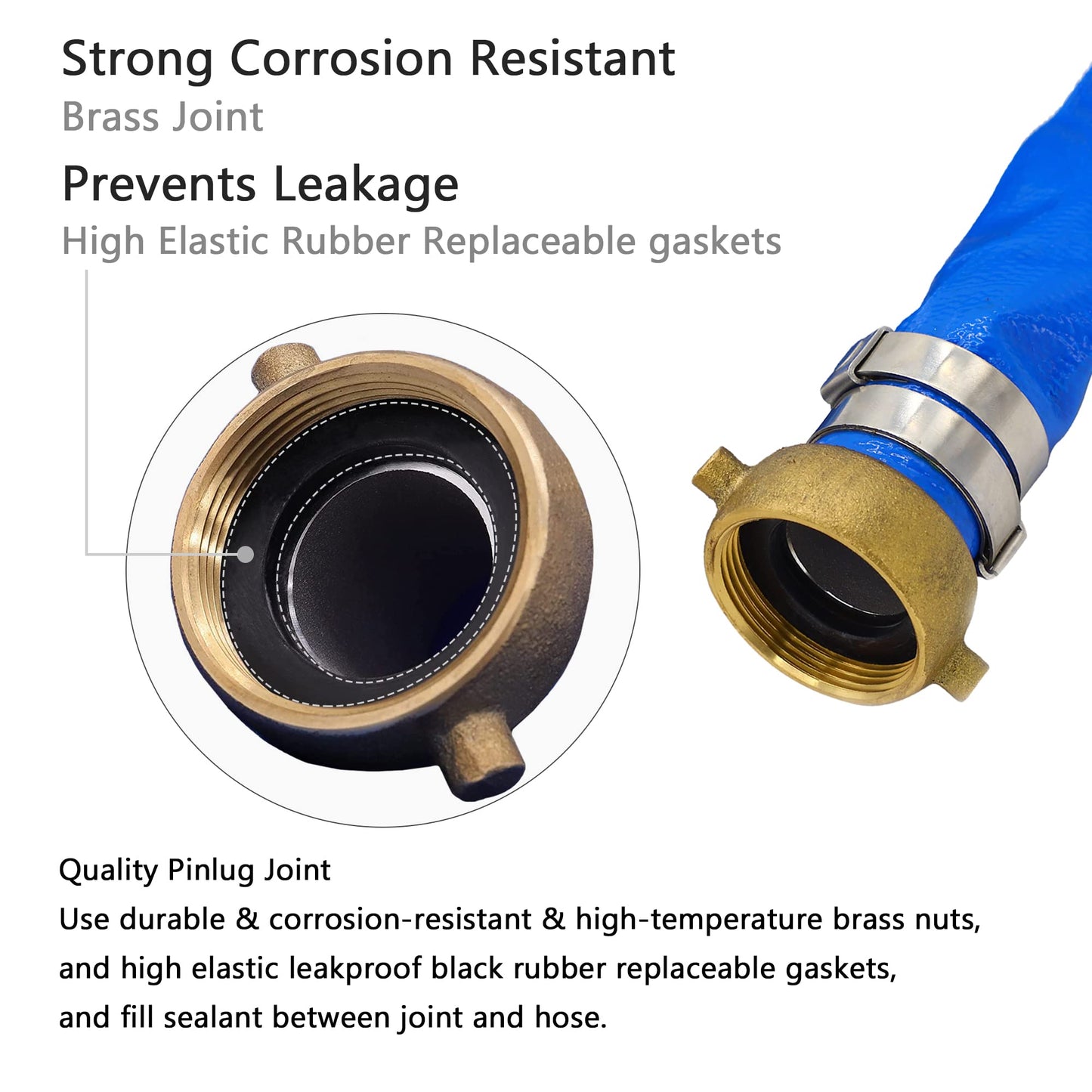 DAVCO 1" ID x 100 ft Pool Backwash Hose, Heavy Duty Reinforced Blue PVC Lay Flat Water Discharge Pump Hoses For Swimming Drain Pools and Clean Filters, With Aluminum Pin Lug Fittings