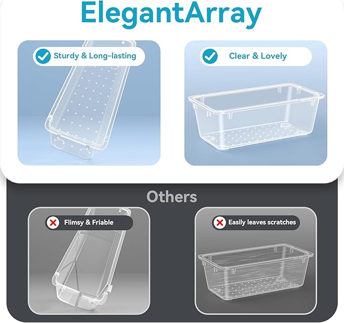 36 PCS Drawer Organizer Set, 4 Sizes Tool Storage Trays, Clear Plastic Makeup Vanity Organizer and Storage Bins for Makeup, Stationeries, Multiple Gadgets for Bathroom, Office, Bedroom