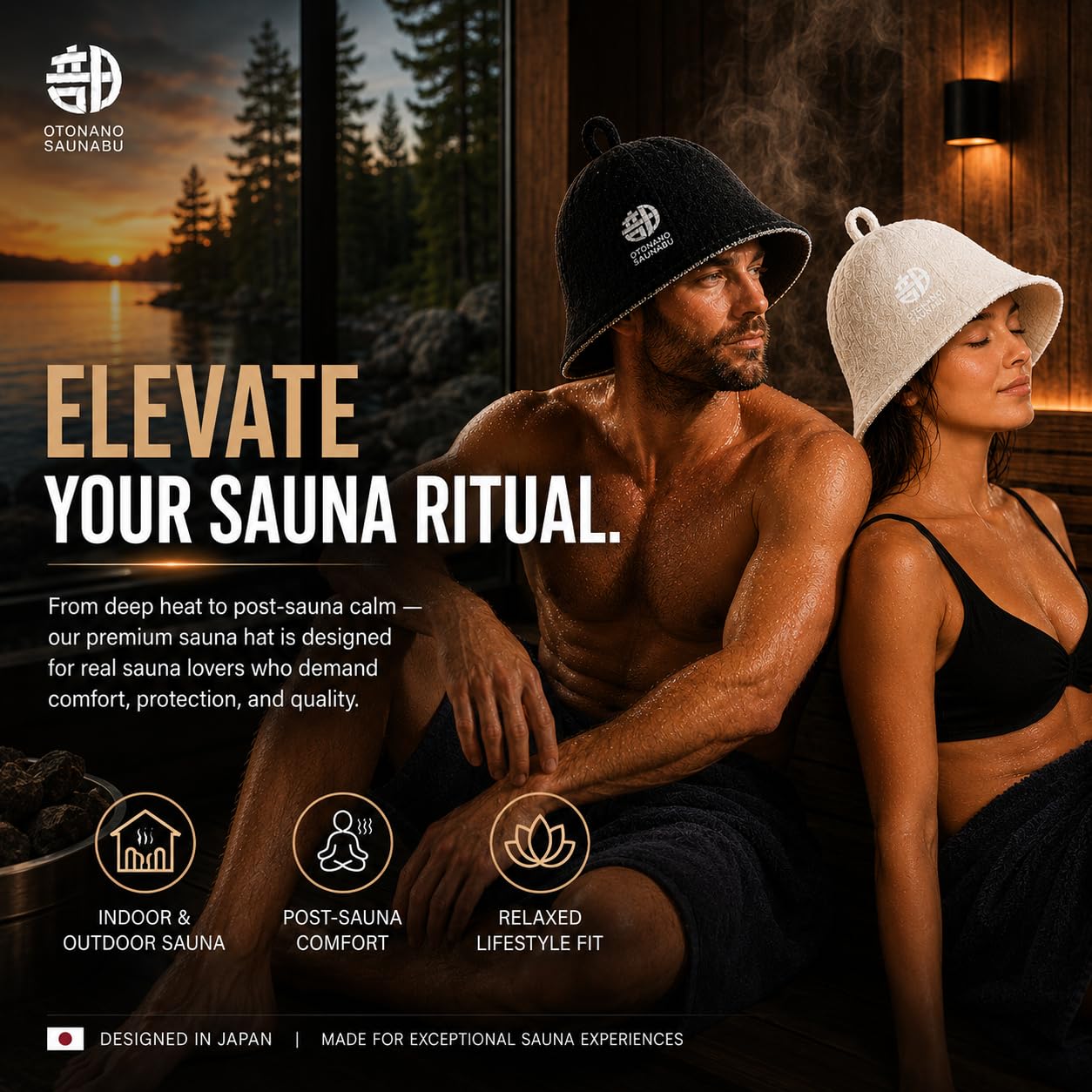 OTONANOSAUNABU Gray Sauna Hat – Japanese Design, 100% Wool Felt,Double-Layer Reversible Sauna Cap for Men & Women,Heat Protection Finnish Banya Hat