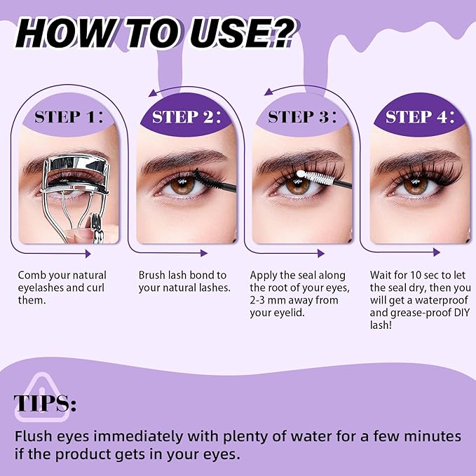 B&Qaugen Lash Bond and Seal Waterproof 10ML Eyelash Bond and Seal Lash Glue for Lash Clusters 72 Hours Black Lash Glue and Bond Super Strong Lash Extension Bond and Seal Long Lasting (NewST-HEI New)