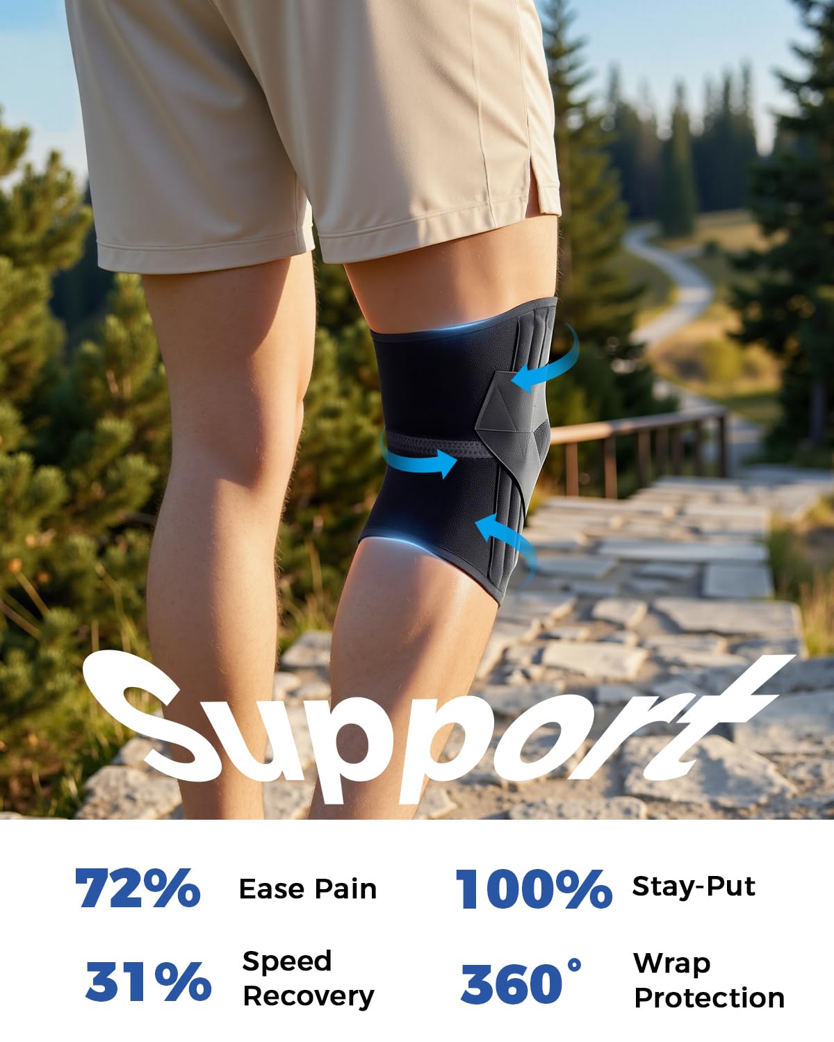 Medical-Grade Knee Brace for Women & Men,[Adjustable V-Straps & Anti-Slip] Knee Support with Side Stabilizers for Knee Pain,Meniscus Tear,ACL,MCL,Arthritis, Patella Stability for Injuries Recovery - M
