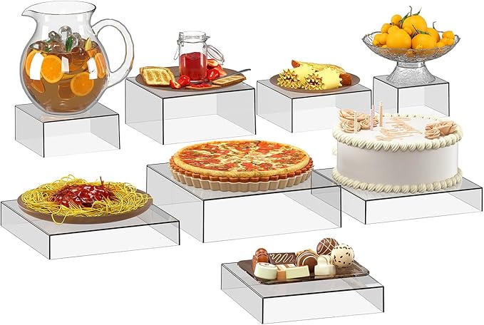 8 Pcs Clear Acrylic Boxes for Display as Buffet Risers and Stands, Food Risers for Party, Table, Stands, including 12", 11", 10.5", 9.5", 8.5", 7.5", 6.8", 5" (Extra Large, 8Pcs, Clear)