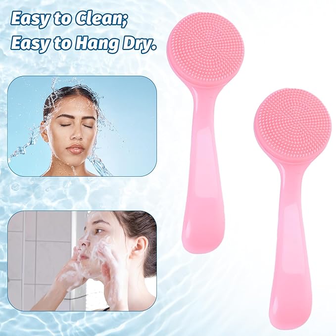 2Pack Silicone Face Brush Manual Face Scrub Brush Soft Facial Brushes Waterproof Exfoliating Face Brush Skin Friendly Face Cleaner Brush for Women and Men Blackheads Makeup Residues Removal(Pink)