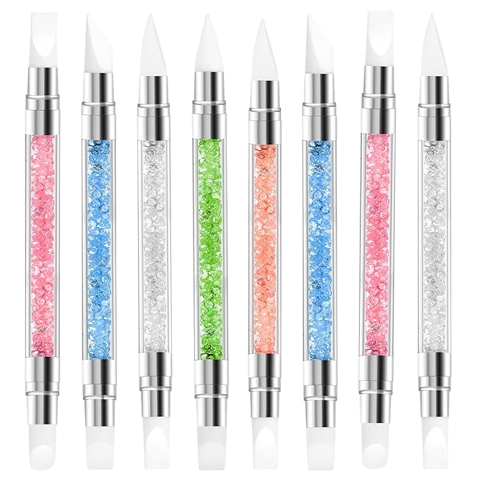 8 Pcs Nail Art Sculpture Pen, Dual Tipped Silicone Nail Tools, Silicone Head Acrylic Handle Nail Art Brushes, Rhinestone Nail Polish Carving Pen, Nail Art Tools for Home Salon(5 Colors)