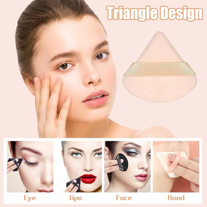 Pimoys 6 Pieces Powder Puff Face Triangle Makeup Sponge Soft Velour Puffs for Loose Powder Setting Powder Blender Foundation Sponge Beauty Makeup Tool for Women