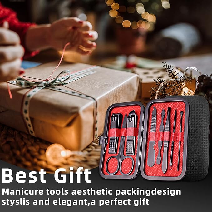 Manicure Set 8 in 1 Nail Clipper Set,RedFlow Nail Clippers,Fingernail & Toenail Clippers,Manicure Tools,Pedicure Tools,Suitable for Travel Manicure Kit (Black)