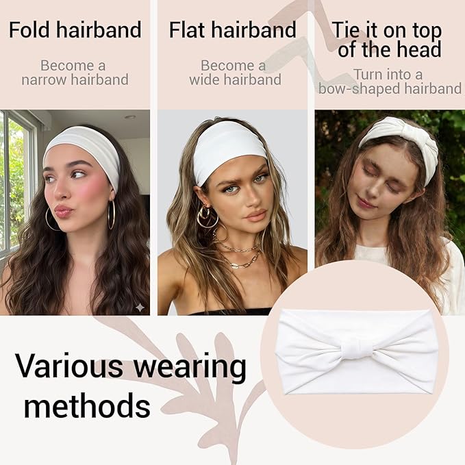 Wide Headbands for Women - 6 Pack Thick Stretchy Elastic Cloth Head Bands for Women's Hair, Non Slip Sweat Bands Soft Workout Headbands for Running, Makeup Headband for Washing Face, Spa & Skincare