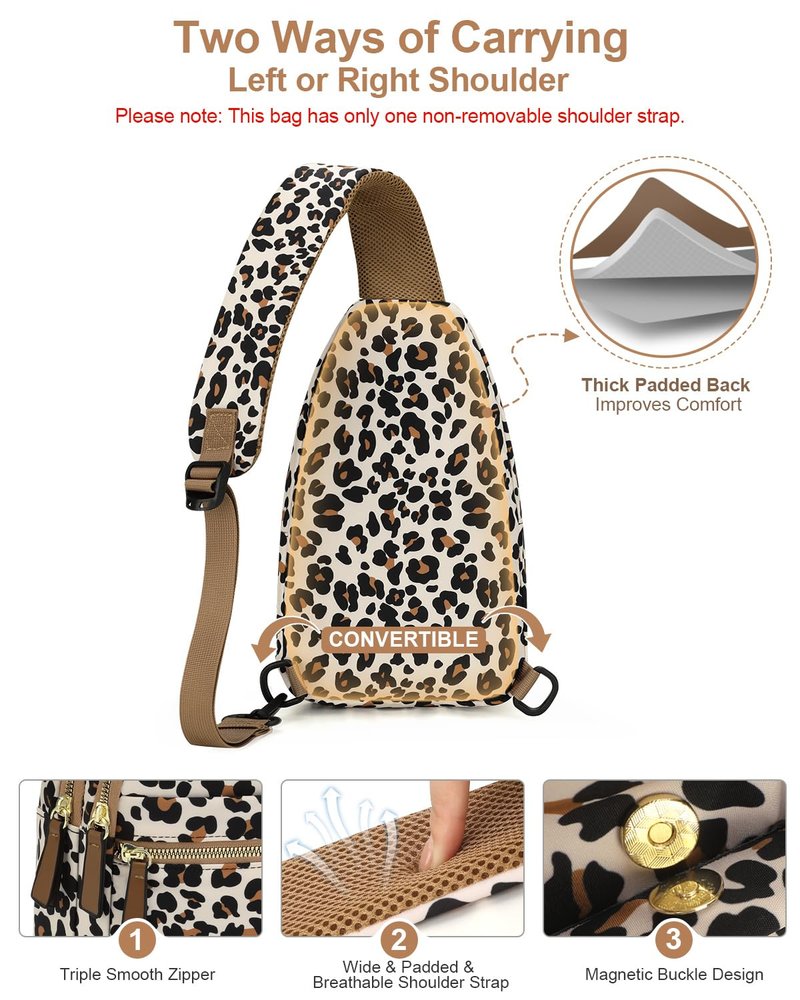Capolo Sling Bag for Women Men Waterproof Crossbody Bags for Women Trendy Casual Fanny Pack with Convertible Shoulder Strap Chest Bag for Travel Hiking(Leopard, Medium)