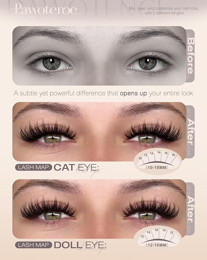 Pawotence Manga Lash Clusters 10-18mm Eyelash Clusters 144pcs Cluster Eyelash Extensions Anime Cluster Lashes Individual False Eyelashes for DIY Lash Extension