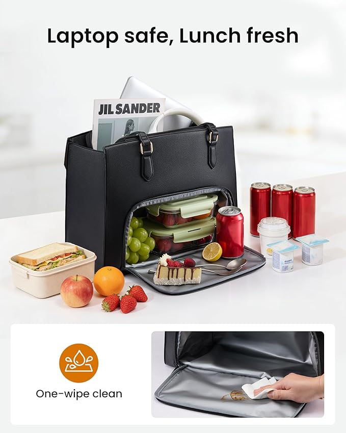 LOVEVOOK Lunch Tote Bag for Women, 15.6 Inch Laptop Work Bag with Insulated Lunch Compartment, Large Capacity Computer Handbag with Cup Holder for Business, Nurse, Teacher, Mommy