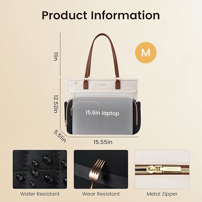 LOVEVOOK Tote Bag for Women, Nurse Bag with Large Cup Holder, Large Capacity Teacher Tote with Multi Pockets, Water Resistant Nurse Diaper Tote Fit 15.6 Inch Laptop for Work, 15.6 Inch