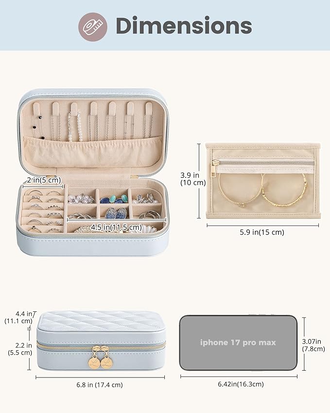 Lolalet Travel Jewelry Case for Women Girls, Travel Jewelry Organizer with Clear Storage Bag Small Portable Jewelry Box for Necklace Bracelet Earring Ring Birthday Bridesmaid Gifts -Medium/Blue