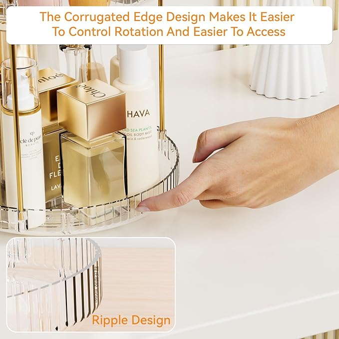 Yieach Acrylic 360 Rotating Makeup Organizer and Perfume Organizer,2 Tier Make Up Holder and Acrylic Skincare Organizers for Countertop,Vanity,Bathroom,Clear Spinning Beauty Organizer for Face Product